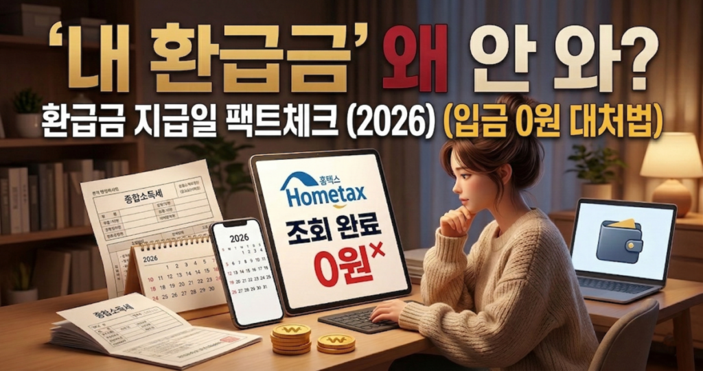 환급금 지급일 확인 화면에서 조회 완료 0원으로 표시된 상황을 설명하는 이미지