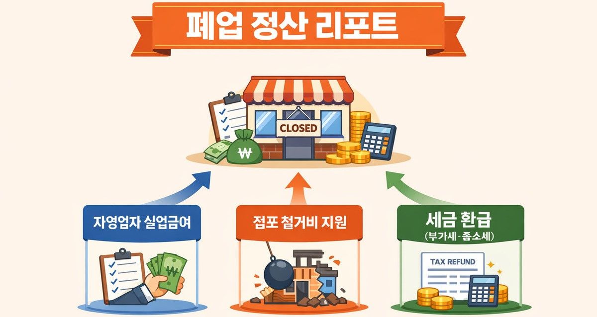 폐업 시 확인해야 할 실업급여 철거비 지원 세금 환급 정리 인포그래픽