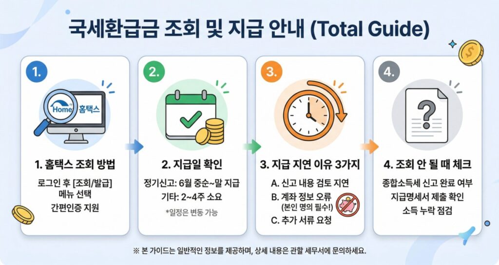 국세환급금 조회 및 지급 방법 인포그래픽