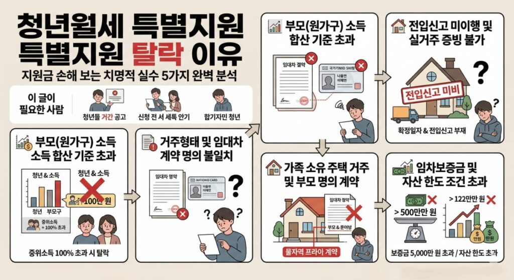 청년월세 탈락 주요 조건 원가구 소득 임대차 계약 전입신고 기준